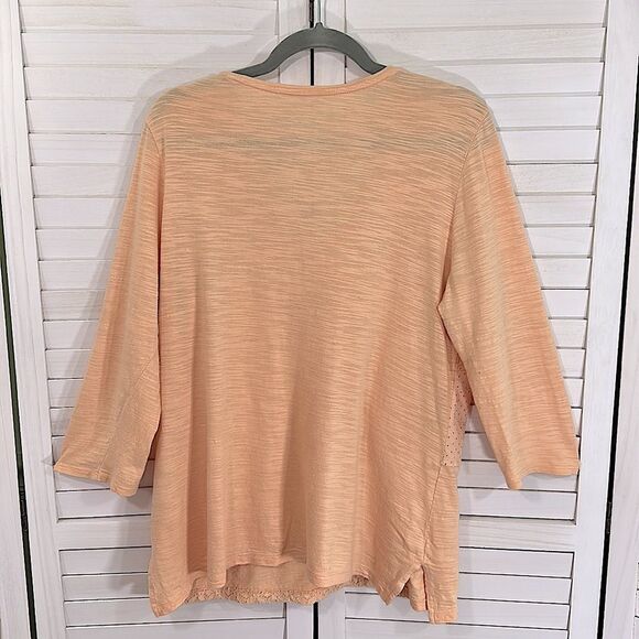 Chico's Slub Tee Size 1 (8) Medium Embroidered Lace Orange - Picture 9 of 13